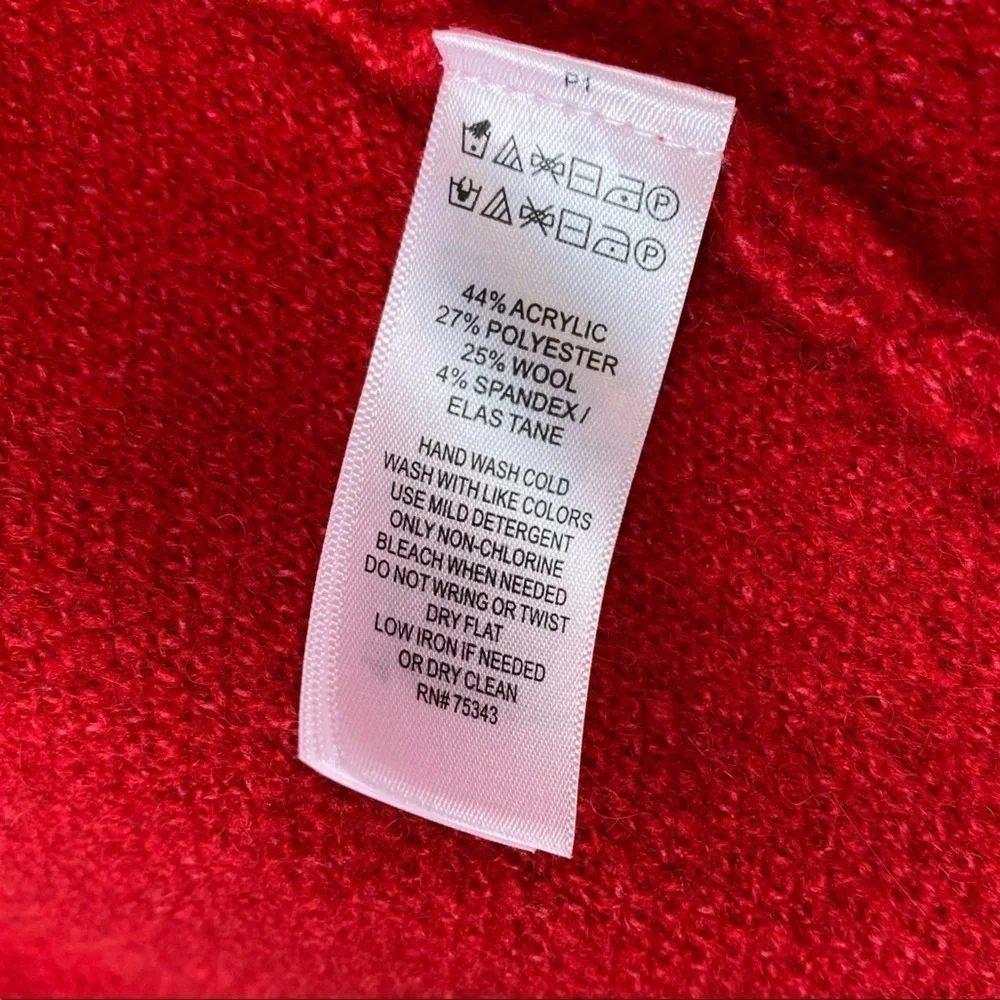 Adrienne Vittadini Open Front Red Shaw Collar Wool Blend Sweater Jacket Sz‎ S